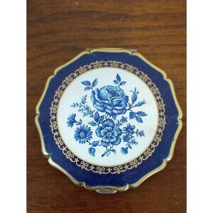 Stratton England Royal Blue Rose Floral Powder Compact - Vintage!